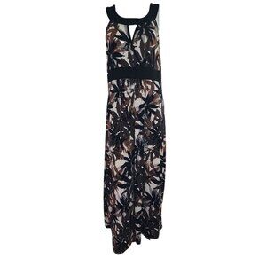 Susan Lawrence Dress Womens Plus Size 1X Brown Black Sleeveless Maxi Pullover
